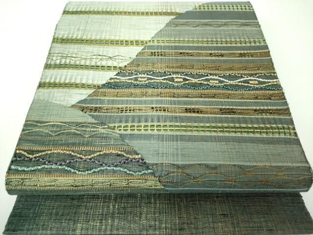 平和屋着物●太鼓柄袋帯　紬地　もじり織　横段文　正絹　逸品　DABE5472ps