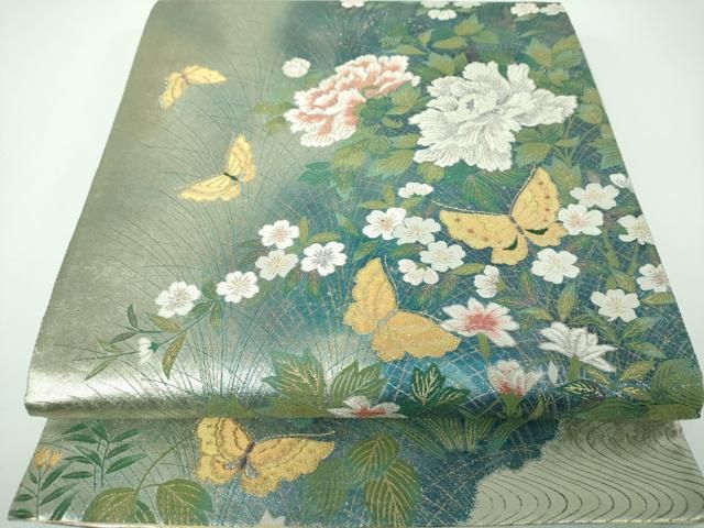 平和屋着物●太鼓柄袋帯　花真珠　金銀糸　引箔　正絹　逸品　DABE5475ps