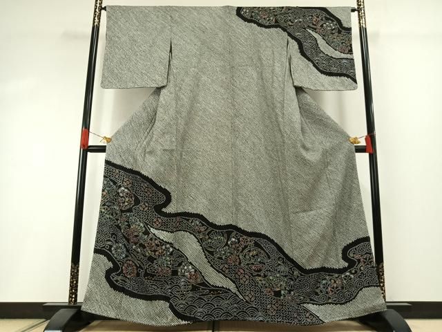 平和屋着物●訪問着 総刺繍 流水花文 金彩 正絹 逸品 未使用 AABI1400fy