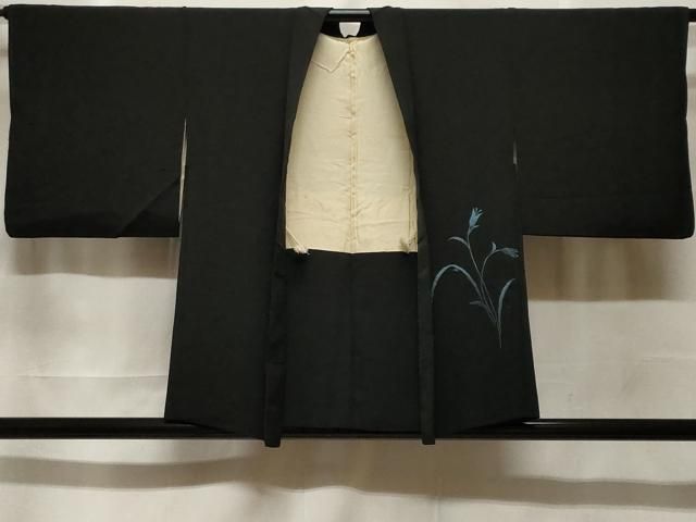 平和屋着物＃羽織　総刺繍　草花文　黒地　正絹　逸品　CABF3971ev