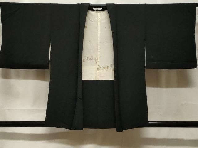 平和屋着物＃羽織　寿光織　笹竹文　黒地　銀糸　正絹　逸品　CABF3974ev
