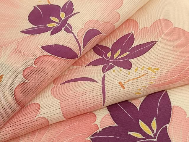 平和屋着物＊夏物　小紋　絽　舞花文　正絹　逸品　AABI0642jd