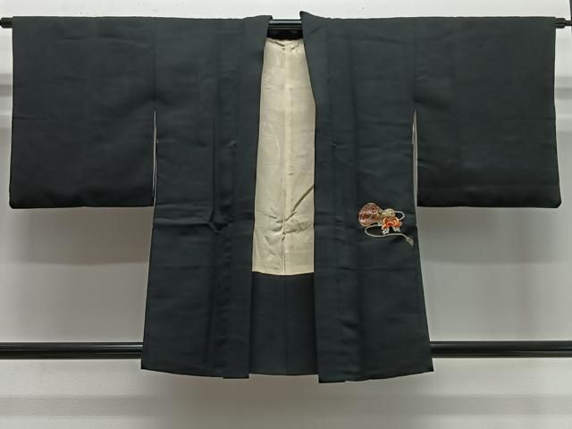 平和屋着物#羽織 総刺繍 駒刺繍 檜扇文 黒地 金銀糸 正絹 逸品 CABE5074ua
