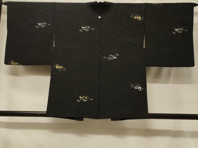 平和屋着物＃羽織　寿光織　立波文　黒地　金銀糸　正絹　逸品　CABF8812in
