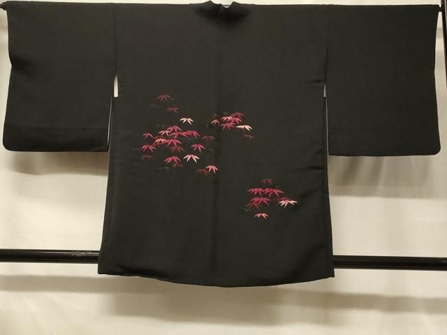 平和屋着物＃羽織　総刺繍　笹竹文　黒地　正絹　逸品　CABF8821in