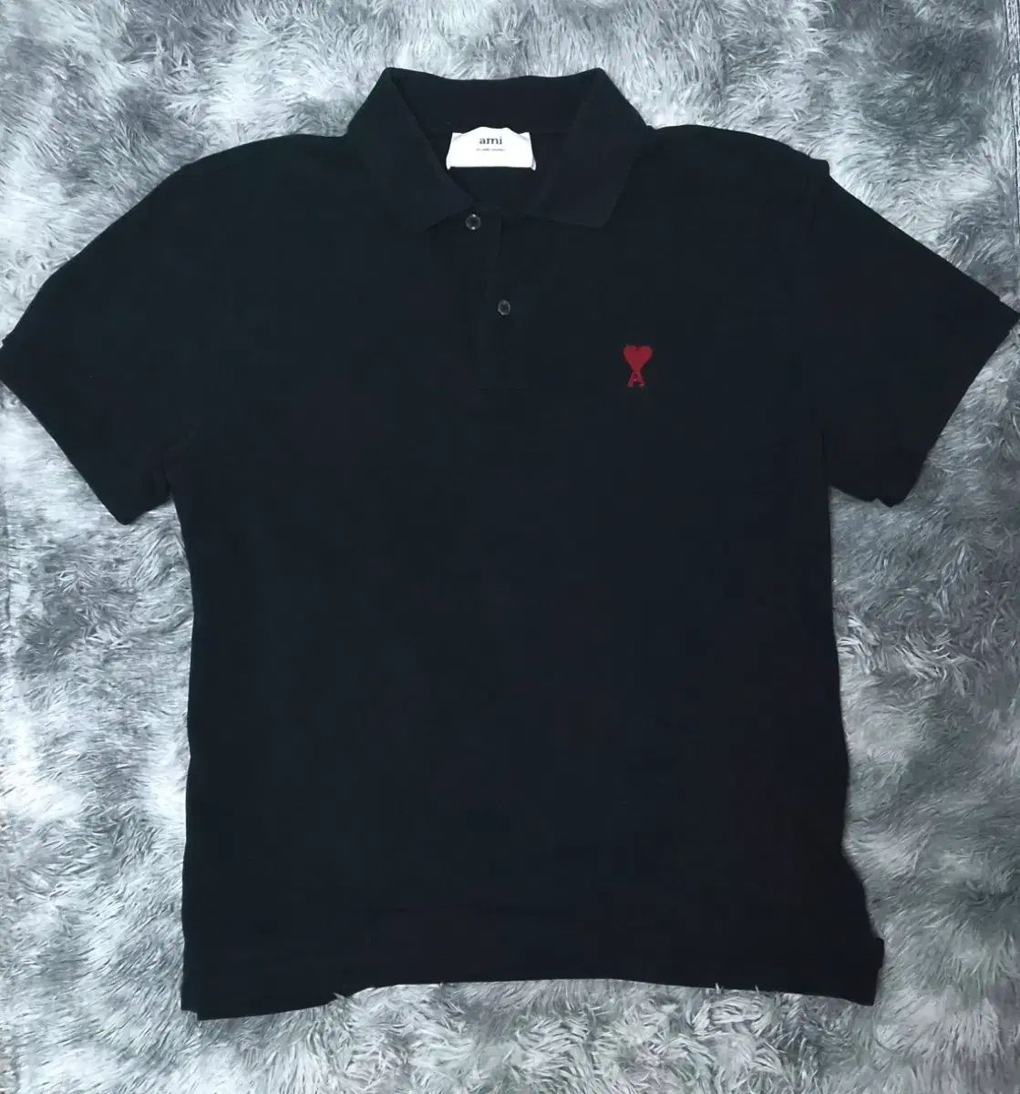 アミ ハート ロゴ ブラック カラーTシャツ XL