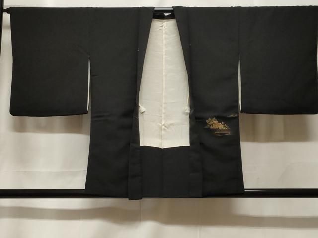 平和屋着物＃羽織　寿光織　人物風景文　暈し染め　黒地　金糸　正絹　逸品　CABF3960ev
