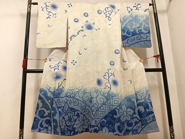 平和屋着物●訪問着　総絞り　花唐草文　暈し染め　正絹　逸品　AABH3001ph