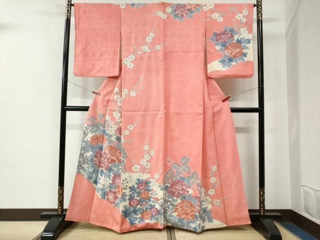 平和屋着物●名門　藤娘きぬたや・総絞り　訪問着　牡丹梅花文　正絹　逸品　CABE2515yc