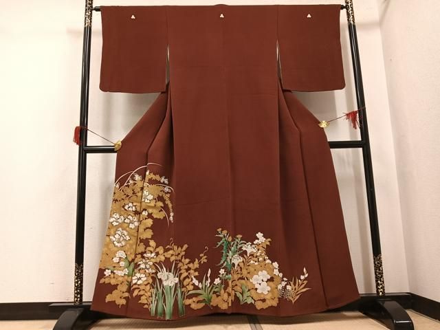 平和屋着物○浦野理一 色留袖 草花文 金彩 鬼しぼ縮緬 正絹 逸品