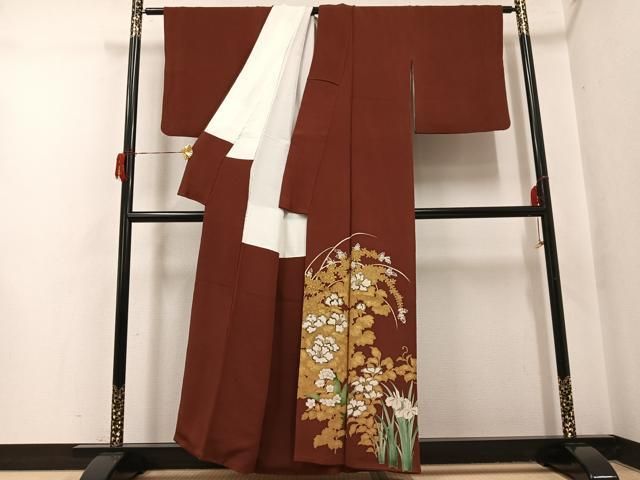 平和屋着物○浦野理一 色留袖 草花文 金彩 鬼しぼ縮緬 正絹 逸品
