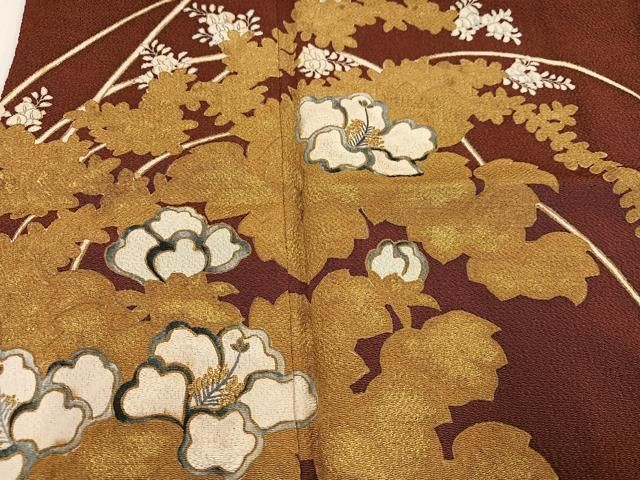 平和屋着物○浦野理一 色留袖 草花文 金彩 鬼しぼ縮緬 正絹 逸品