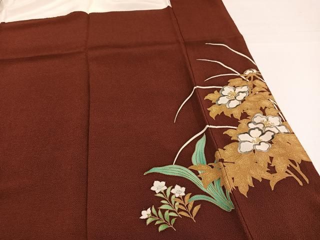平和屋着物○浦野理一 色留袖 草花文 金彩 鬼しぼ縮緬 正絹 逸品