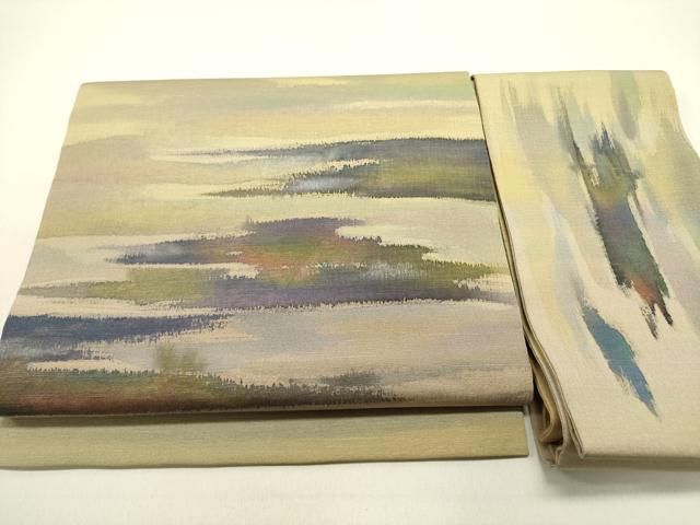 平和屋着物●染色家 岩浅公展 つけ帯 紬地 風景文 正絹 逸品 DABE1800op