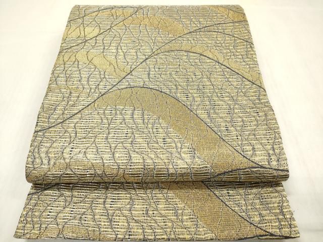 平和屋着物▽染色作家　草野一騎　全通柄袋帯　スリーシーズン　春夏秋　櫛織　重ね山文　金糸　反端付き　正絹　逸品　未使用　DABB6957ea
