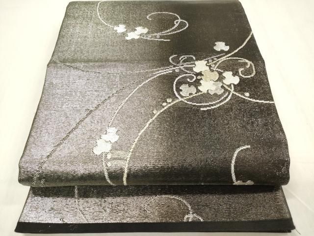 逸品 未使用 ますいわ屋謹製 正絹 袋帯 箔糸 銀通し 桐文 単衣や夏着物に 平和屋着物＊夏物 六通柄袋帯 露草文 金銀糸 正絹 逸品 DABB6968ea