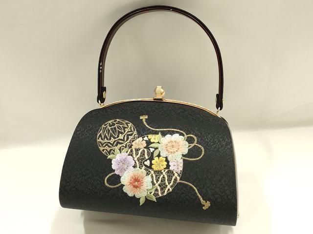 平和屋着物▽和装小物 和装バッグ ハンドバッグ 振袖 刺繍 花鞠文 金糸