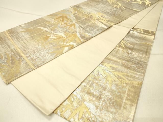 引箔 金銀糸 正絹 逸品 平和屋着物◎西陣 六通柄袋帯 笹の葉文 平和屋