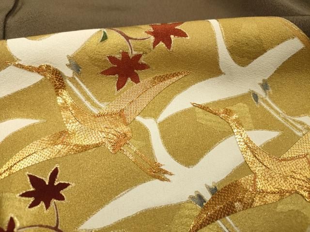 平和屋着物□豪華色留袖 駒刺繍 流水飛鶴花文 枝梅 金彩 正絹 逸品