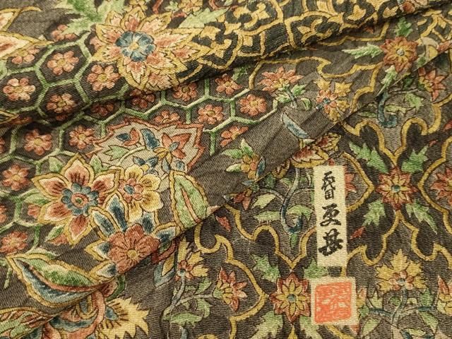 平和屋着物□二代目更甚 江戸更紗 小紋 更紗花文 鬼しぼ縮緬 正絹 逸品