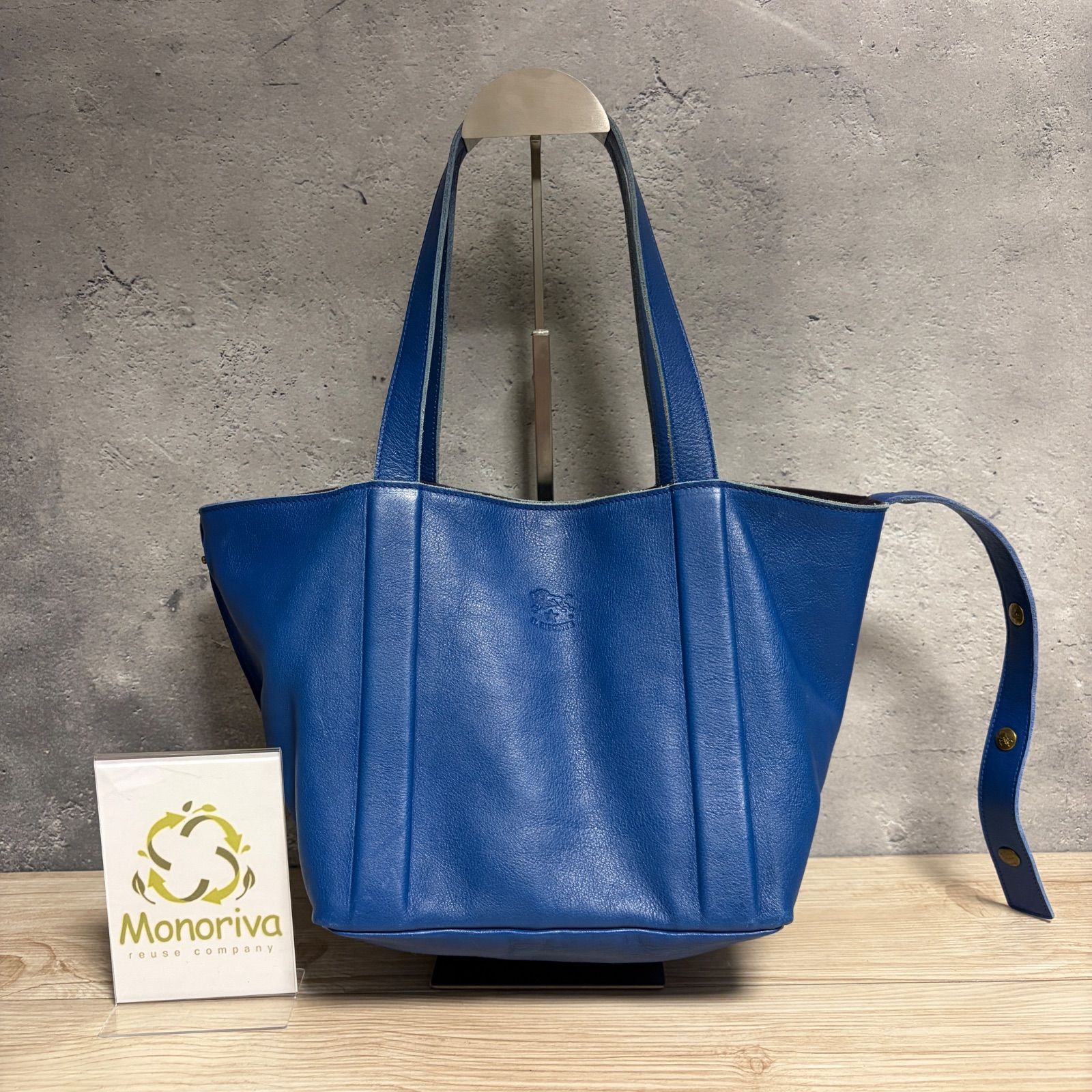 ☘️ ✨IL BISONTE イルビゾンテ 2WAY レザートートバッグ ブルー 美品 Navy box 8-1017