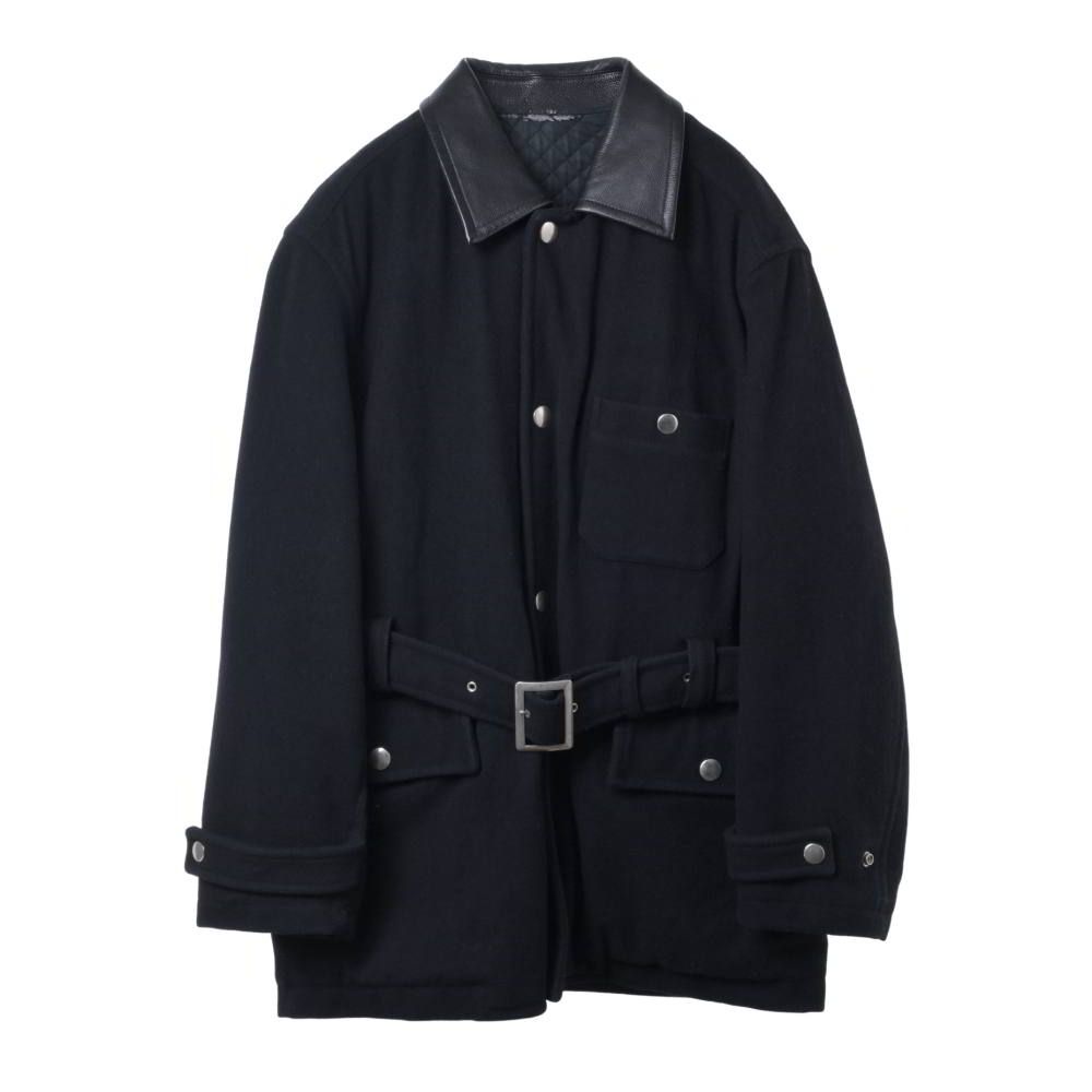 COMME des GARCONS HOMME AD1990 襟レザー ベルテッド ウール ハーフ 