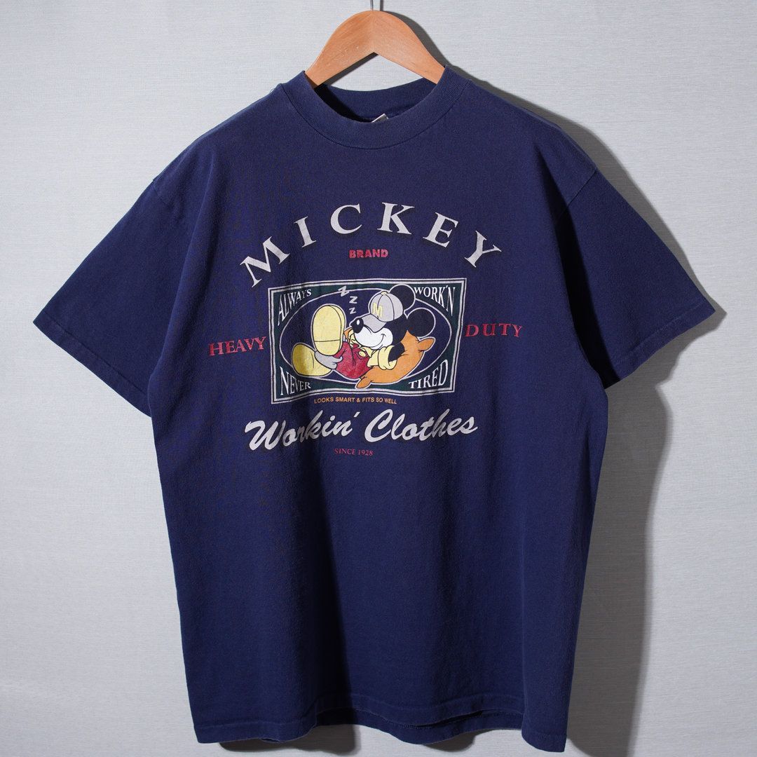 90s USA製 ディズニー Disney ミッキー Tシャツ L ネイビー