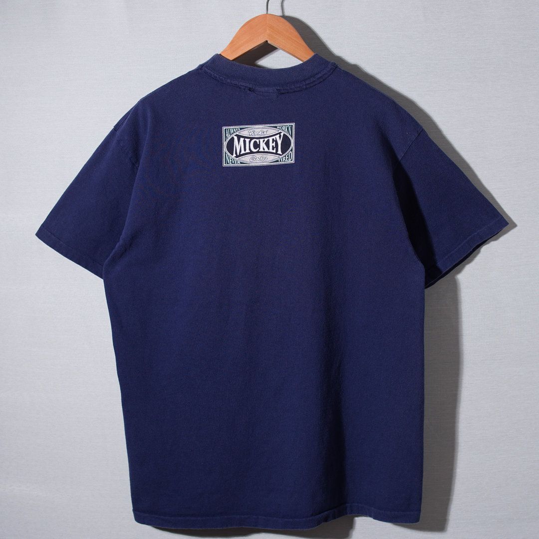 90s USA製 ディズニー Disney ミッキー Tシャツ L ネイビー