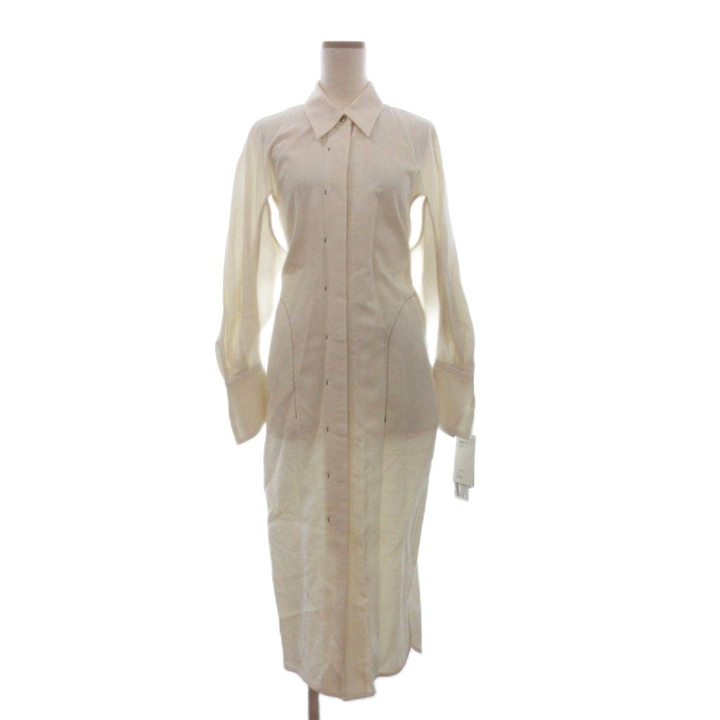 マメクロゴウチ Mame Kurogouchi タグ付き 22SS Viscose Hemp Shirtdress シャツワンピース 長袖 ロング丈 比翼ボタン MM22SS-DR033 アイボリー 1