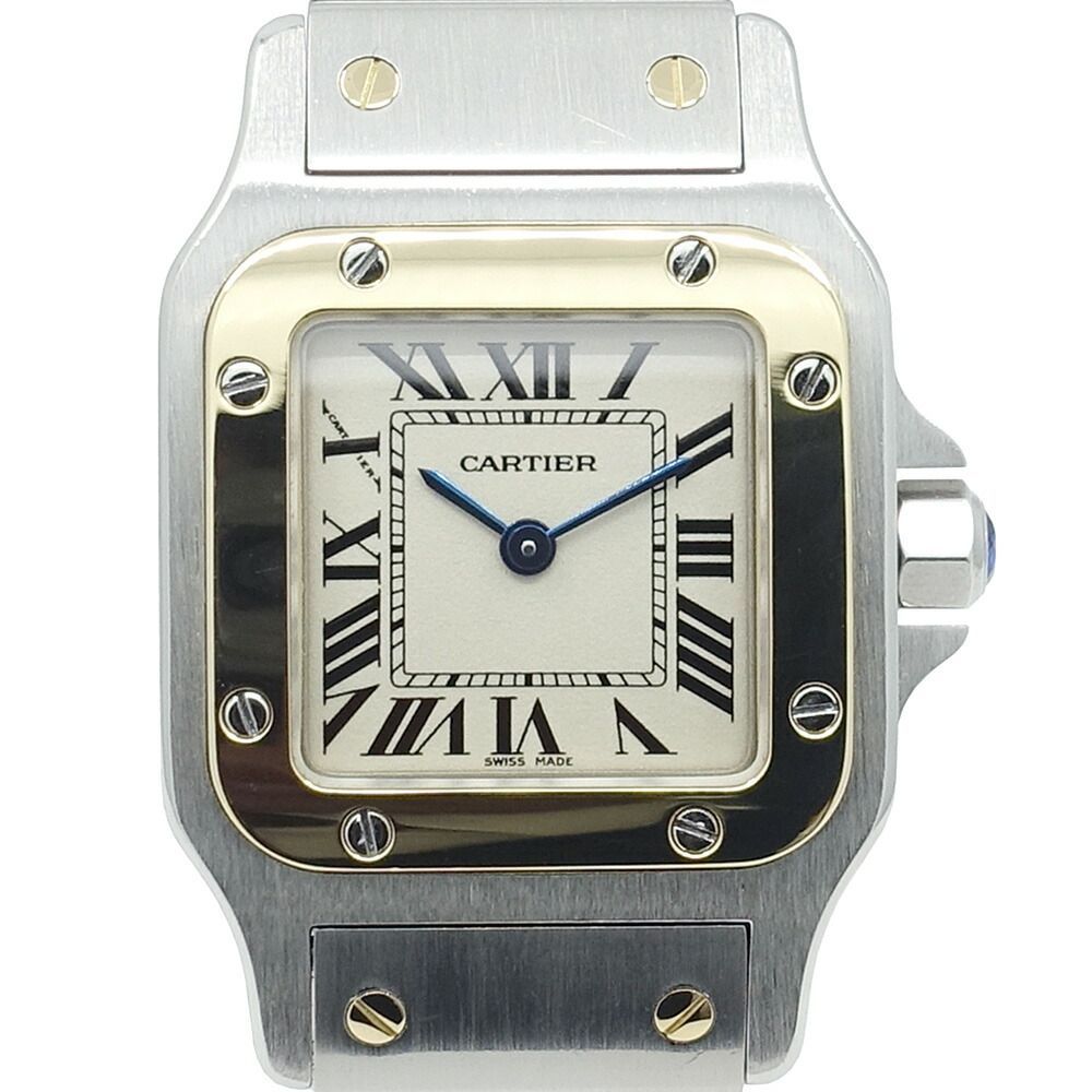 【名東】カルティエ CARTIER 腕時計 サントスガルベSM アイボリー文字盤 W20012C4 クオーツ 電池式 SSxYG 女性 保証書 箱 仕上げ済
