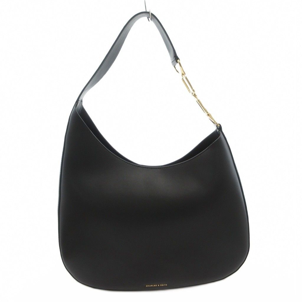 チャールズ&キース CHARLES&KEITH Agatha チェーンアクセントショルだーバッグ 肩掛け チェーン マグネットボタン 黒 ブラック /FF