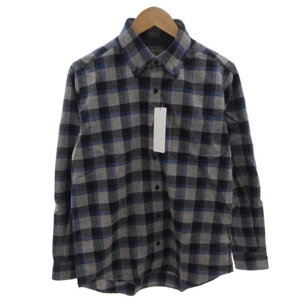 ペンドルトン PENDLETON タグ付き ボタンダウン BDシャツ 長袖 チェック柄 ウール 日本製 M 青 ブルー /FF
