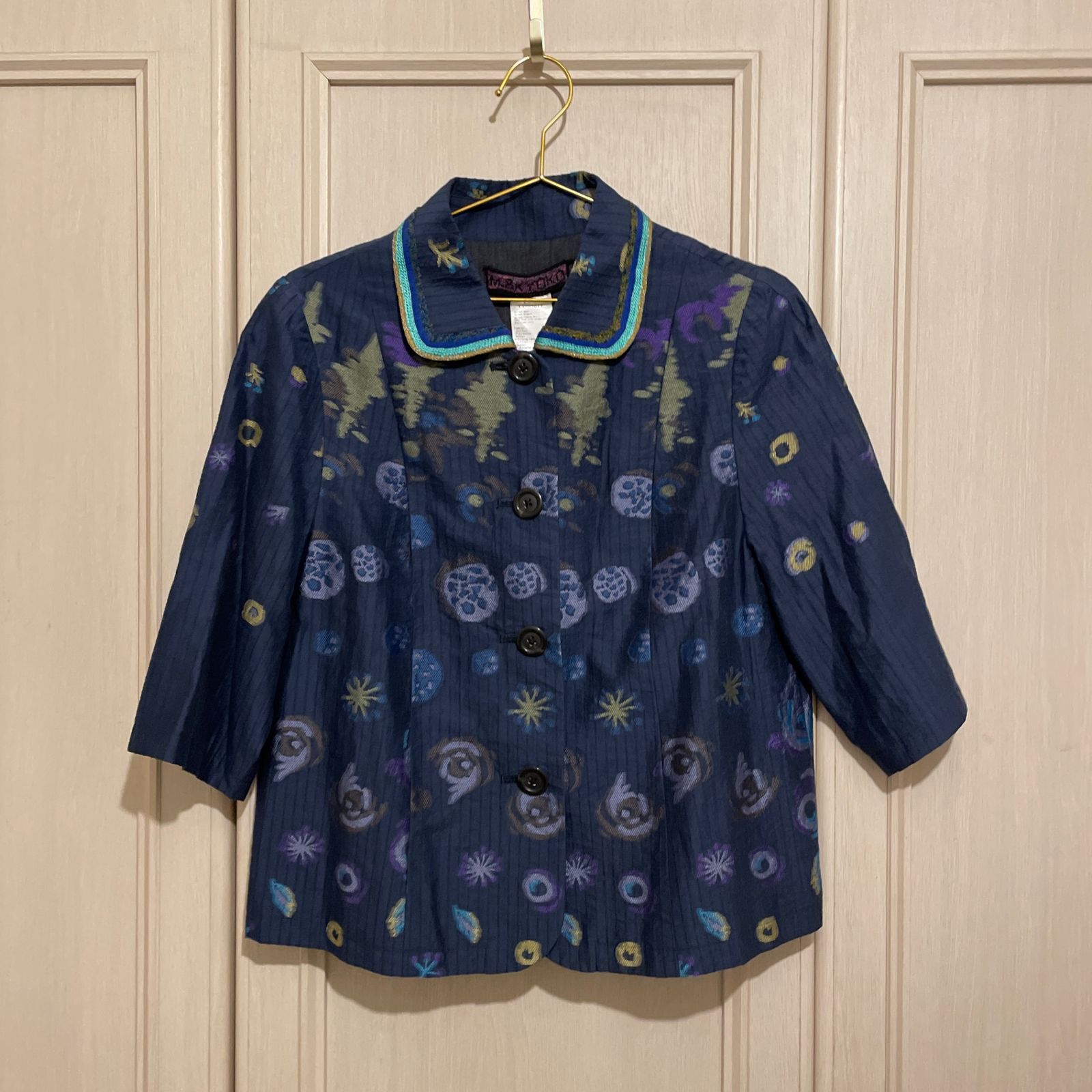 Z エムアンドキョウコ M.&KYOKO ブルー 青 藍色 ネイビー 紺色 刺繍