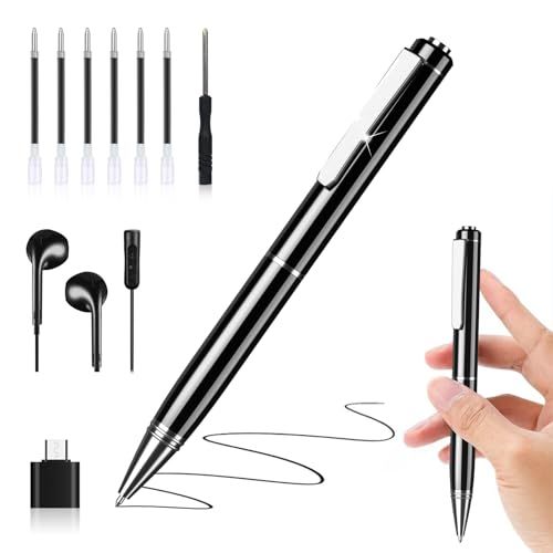 【32GB】 ボイスレコーダー ペン型 ICレコーダー 録音機 小型 ワンボタン録音 35時間連続録音 音声検知自動録音 ノイズキャンセリング 録音機 無指向性マイク OTG機能 イヤホン付属 MP3プレーヤー機能 高性能 使いやすい 6本替 1d295487