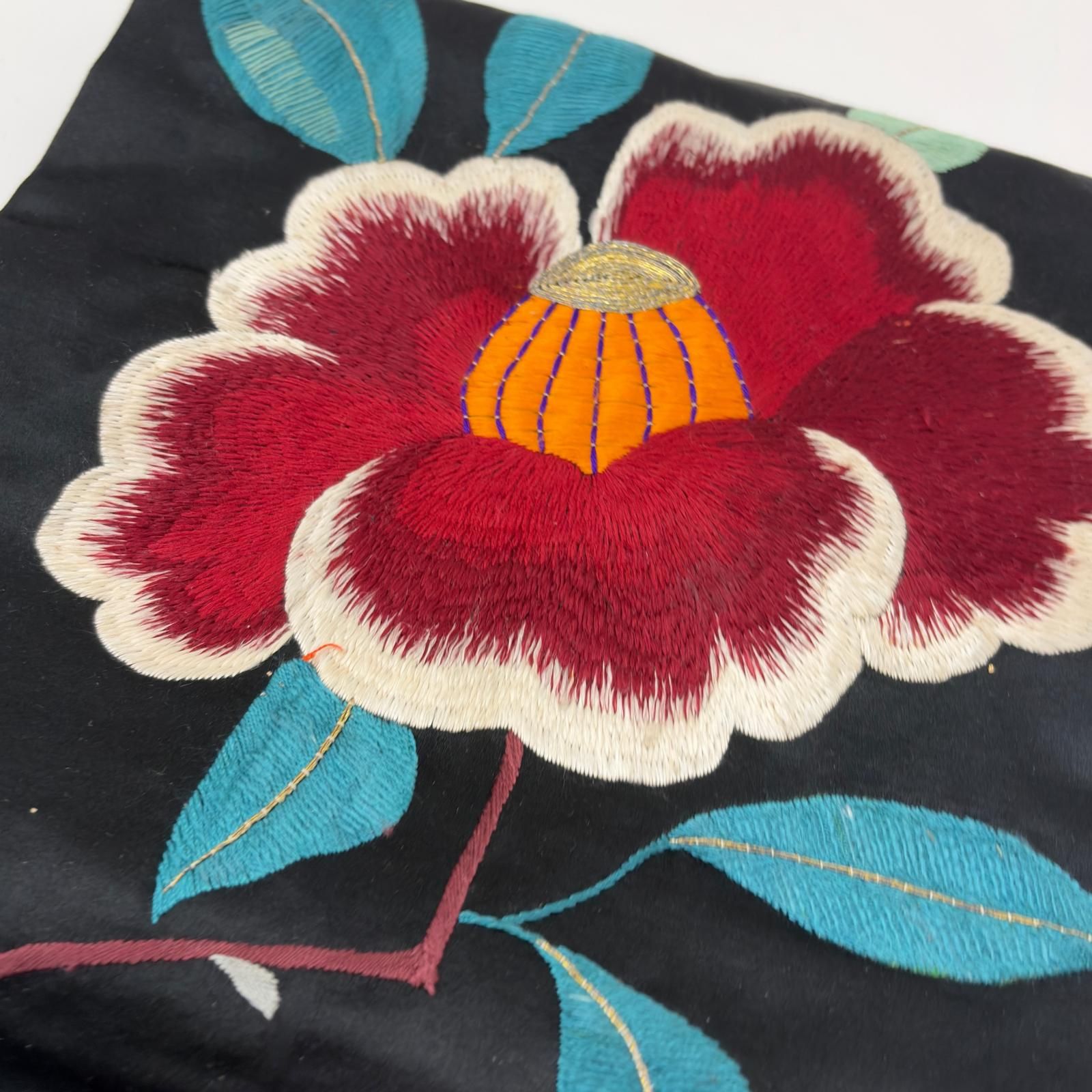 名古屋帯 正絹 アンティーク 大花 大胆な花柄 刺繍 帯 着物 MA-7592 