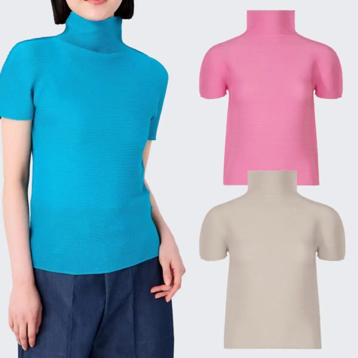ISSEY MIYAKE イッセイミヤケ ミ ストレッチ プリーツ ハイネック 半袖 Tシャツ グレー COLOR (新品)
