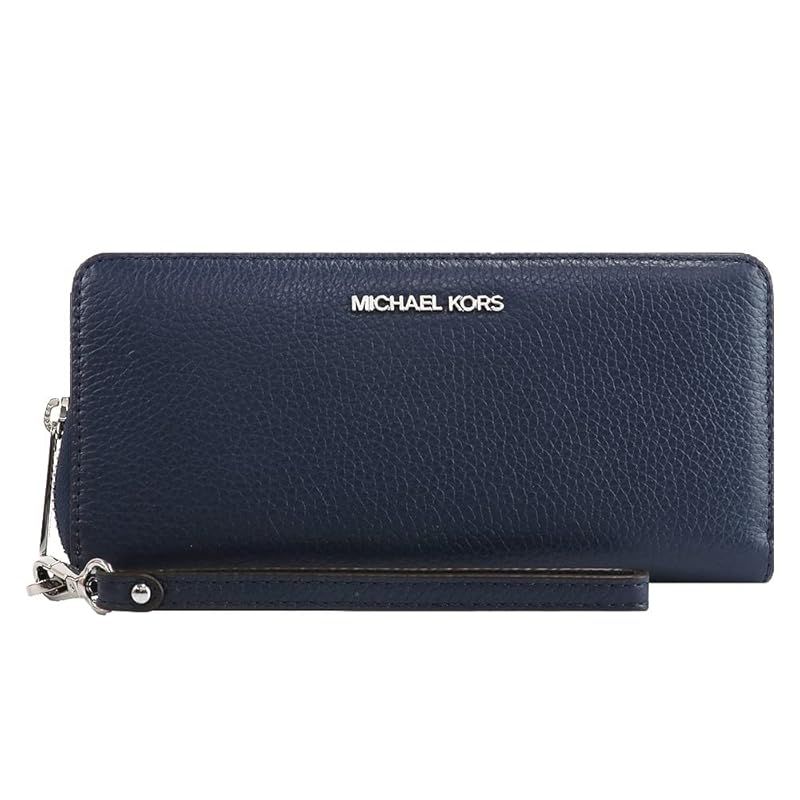 【新品】 [マイケルコース] MICHAEL KORS 長財布 35F7STVE7L/35T7GTVE7L ストラップ付 アウトレット レディース ウォレット (NAVY ネイビー（金具：シルバー）) [並行輸入品]