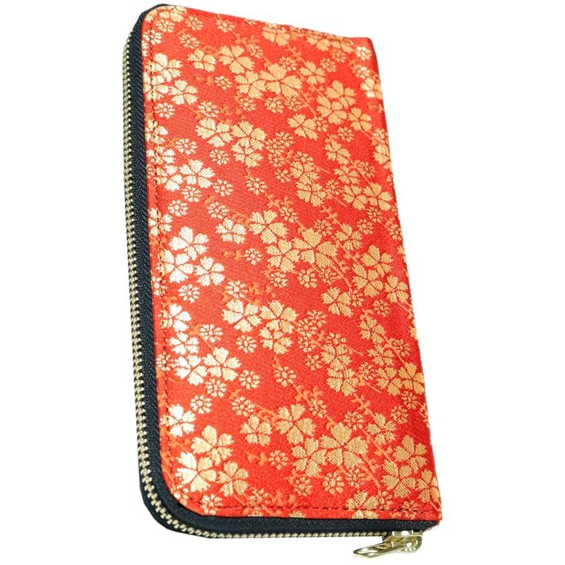 【新品】 [ベルクート] レッド 西陣織り 長財布 京都 ロング ウォレット レディース 女性 ラウンドジップ ラウンドファスナー 小銭入れあり 長サイフ 大容量 多機能 サイフ ビジネス かわいい 大人 外国人 和風 和柄 1070467-F-040
