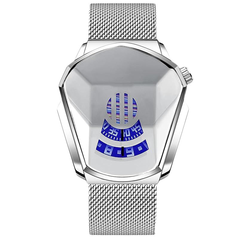【新品】 RORIOS watch 腕時計 メンズ 防水 読みやすい クールな虹文字盤 五角形 立体感あるガラス窓 メッシュバンド クオーツ ユニーク ファッション 人気 ウオッチ ビジネス 通勤 シルバーB 6,228円