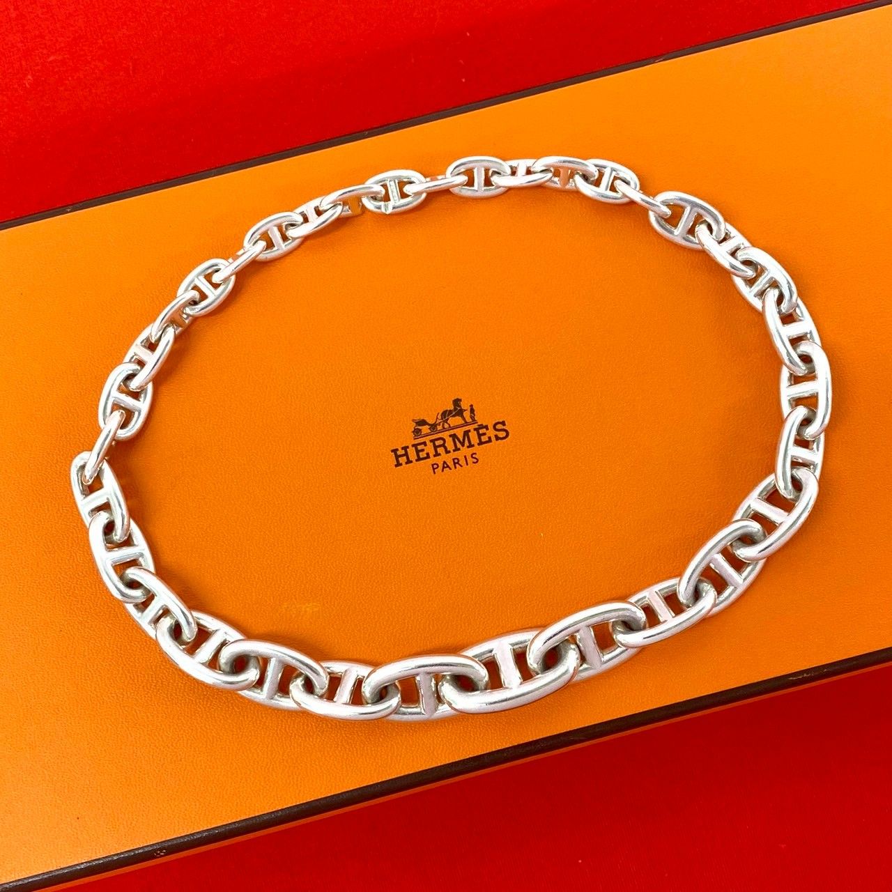 極 美品 HERMES エルメス シェーヌダンクル クレッシェンド ネックレス 