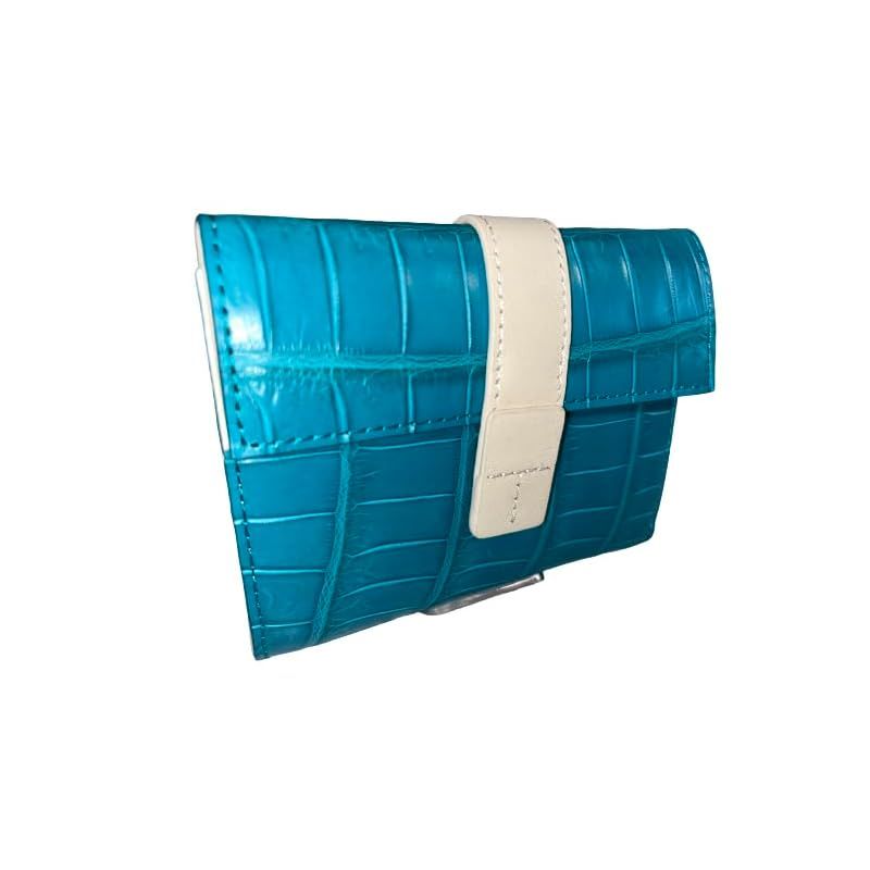 【新品】 [GUODI] 【グォディ】 三つ折り財布 クロコダイル本革 マット仕上げ カードケース付き (ターコイズブルー)
