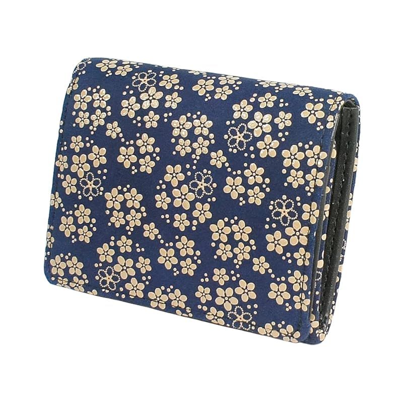【新品】 [印傳屋] 印伝 二つ折り財布 札入H ボックス型小銭入れ 鹿革 紺地×白漆 忘れな草柄 2204-14-181