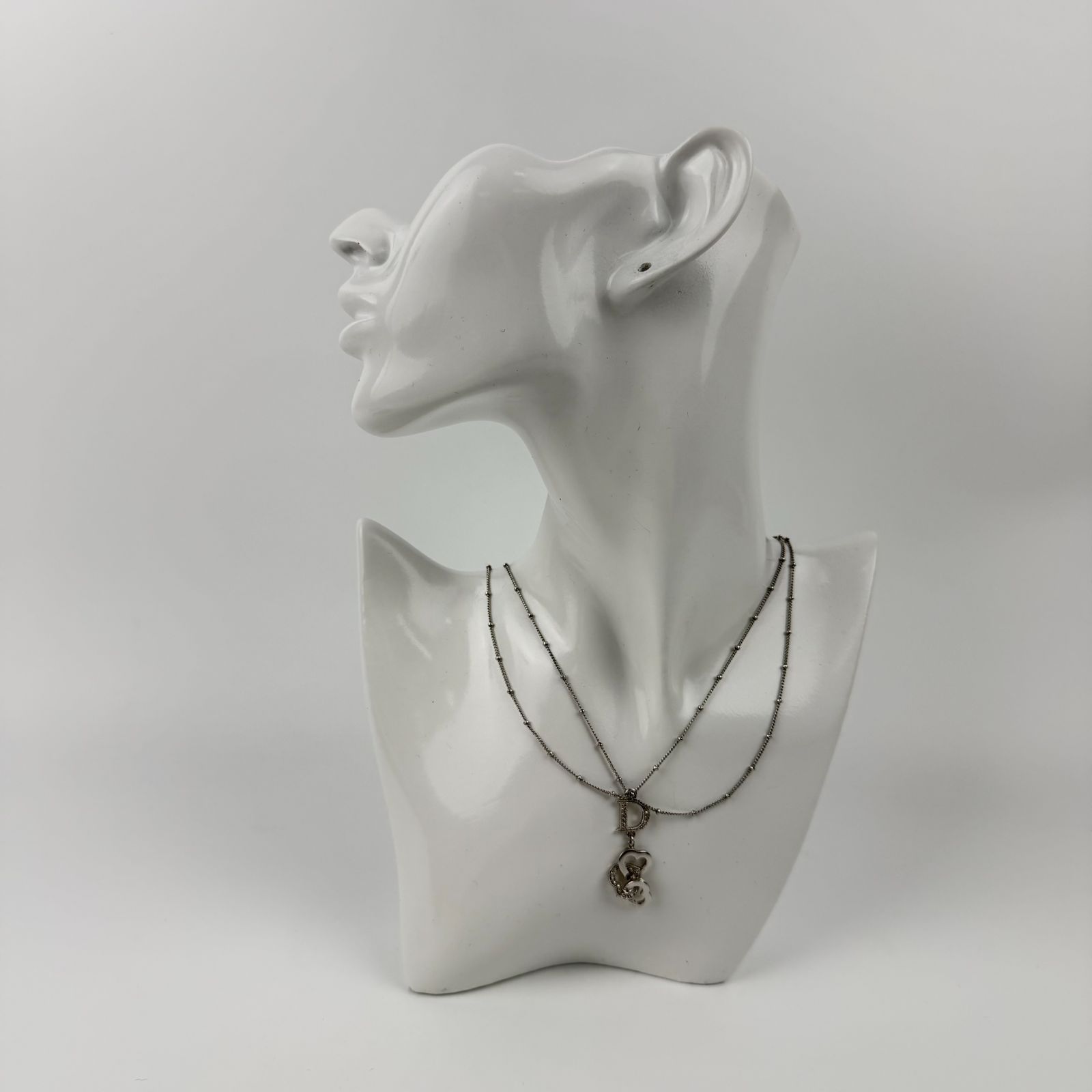 【中古】Christian Dior クリスチャン ディオール ロゴ ハートモチーフ ネックレス メッキ ラインストーン シルバー ヴィンテージ レディース【中古美品】HIBUOCHI VINTAGE hboc260524a04