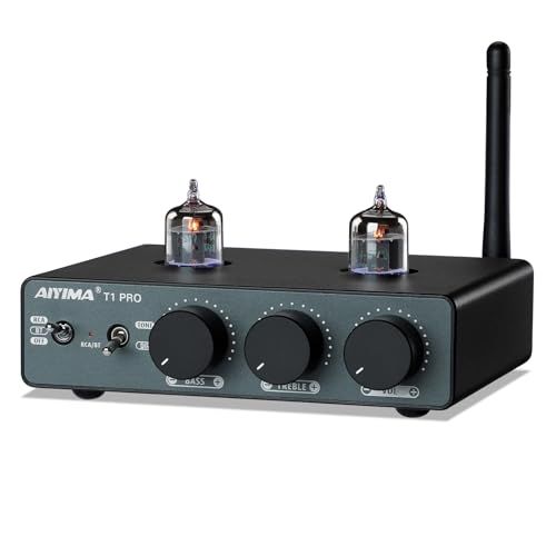 AIYIMA T1pro JAN5725W TUBE真空管 Bluetooth 5.1 プリアンプ トリガー付き QCC3040+NE5532 aptx-hd プリアンプ 高低音制御対応 HiFi ステレオ アクティブスピーカー適用 電源付き 2ca4b86a