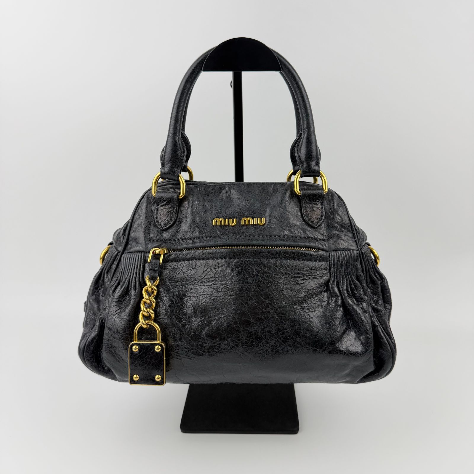 miumiu ヴィンテージハンドバッグ 中古】MIU MIU ミュウミュウ ハンドバッグ レザー ブラック 金具