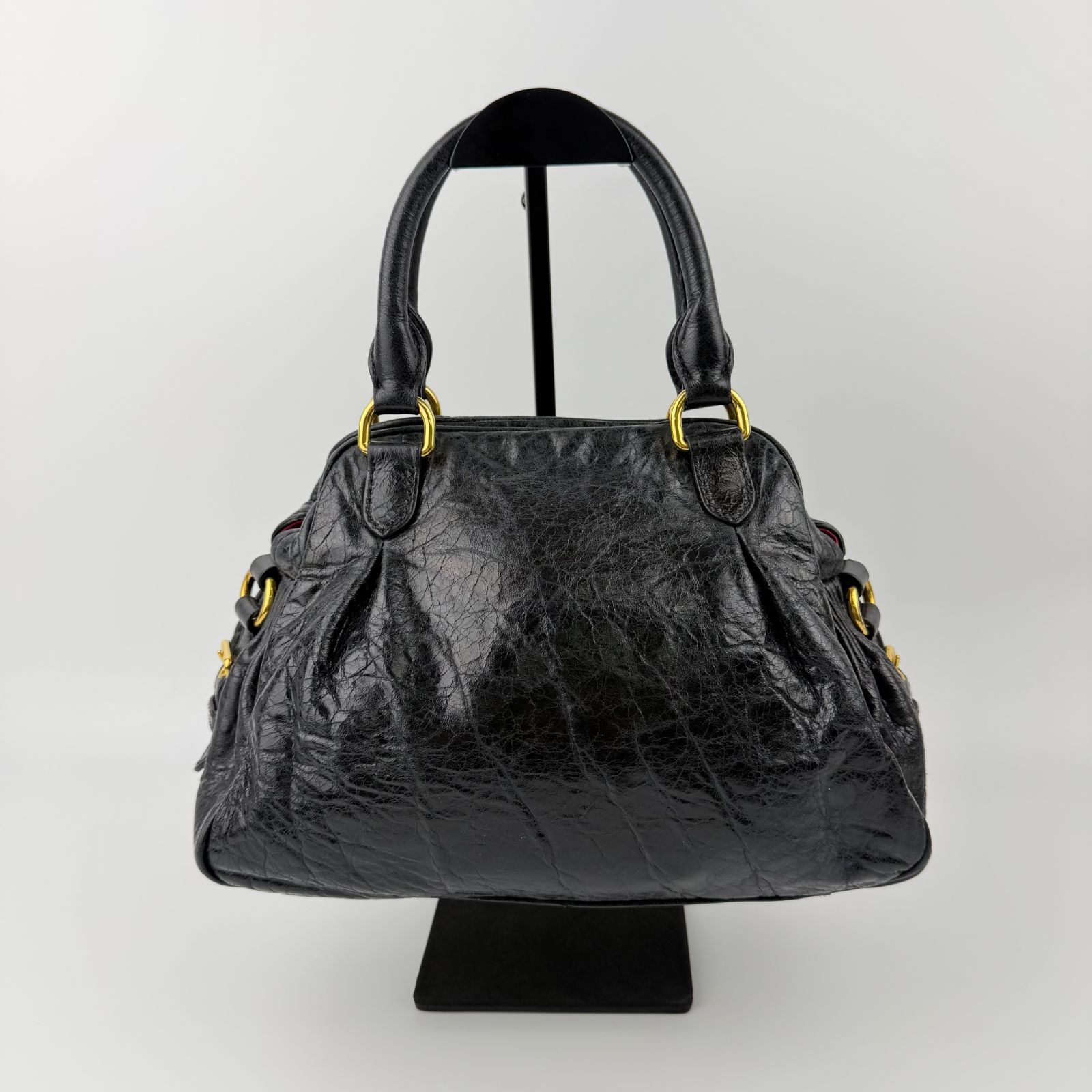 中古】MIU MIU ミュウミュウ ハンドバッグ レザー ブラック 金具