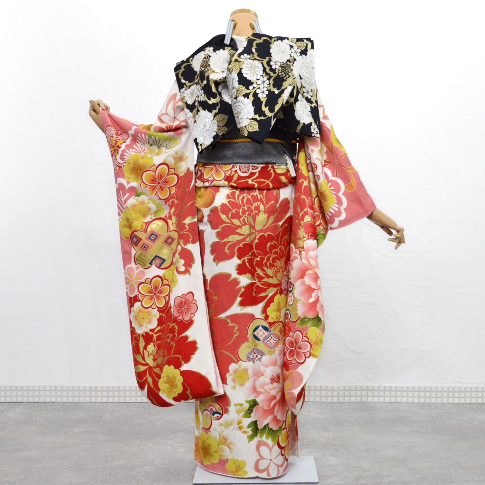 美品》正絹 振袖6点セット SS〜Mサイズ 成人式 振袖セット パール