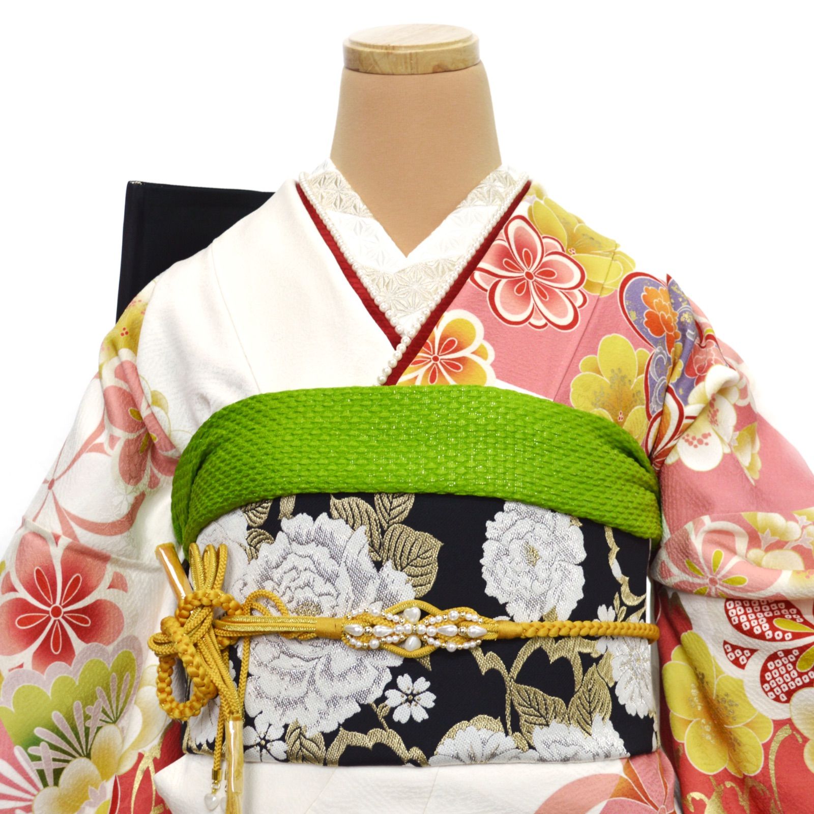 美品》正絹 振袖6点セット SS〜Mサイズ 成人式 振袖セット パール