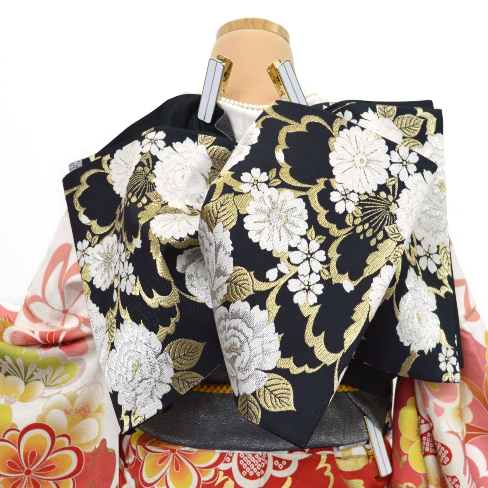 美品》正絹 振袖6点セット SS〜Mサイズ 成人式 振袖セット パール
