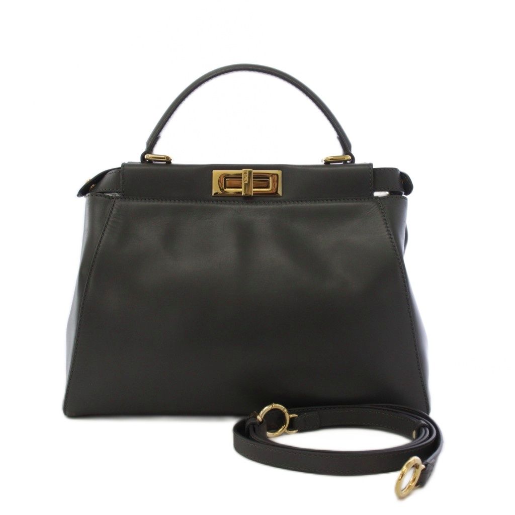 フェンディ FENDI ピーカブー レギュラー ナッパレザー ハンドバッグ ショルダーバッグ 2WAY グレー 8BN226 /KH ■OH